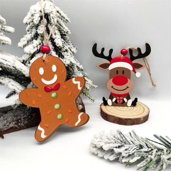 Christmas Wooden Ornaments Vintage Snowman Reindeer Santa Gingerbread Man Christmas Tree Hanging Decoration for Winter Home Decor