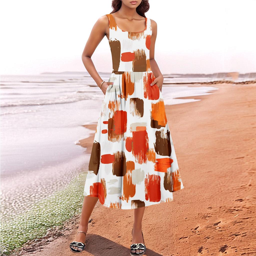 Women's  Summer Spring Casual Floral Sundress Sleeveless Beach Vacation Flowy Boho Tank Midi Dresses