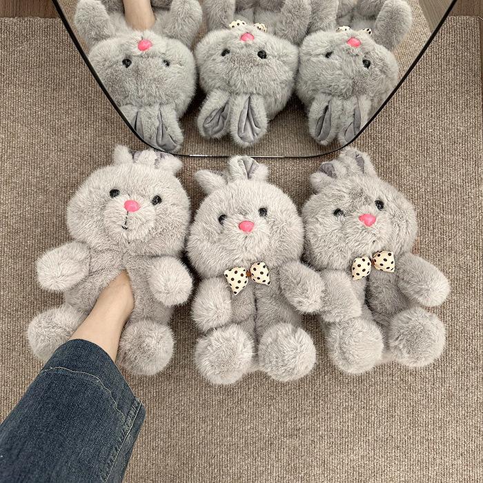 Mengmeng bunny girl fluffy single shoes autumn and winter cute cartoon design feeling bow warm big cotton shoes