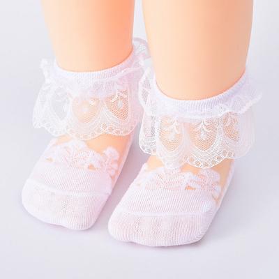 2 Pairs Baby Girl Lace Ruffle Princess Socks Thin Breathable Crystal Silk Mesh Ankle Socks