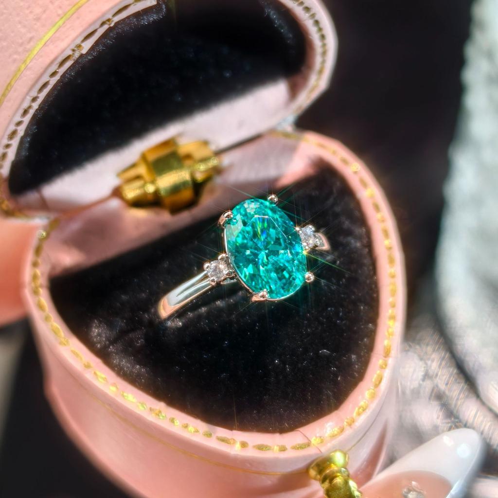 2026 Para Green Ice Flower Cut Crushed Ice Zircon Marriage Proposal Open Ring Women's Fashion Temperament Simple Wedding Ring Ring