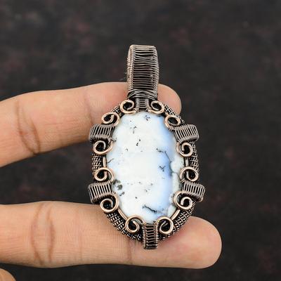 Dendrite Opal Pendant Copper Wire Wrapped Pendant Unique Copper Design Jewelry Handmade Pendant Wire Wrapped Gemstone Jewelry Gift For Her