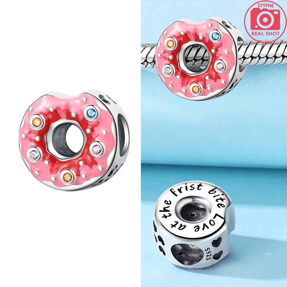 Original Charms Pink Colorful Doughnut Cake Ice Cream Coffee Cup Copper Beads Fit Women Bracelet Jewelry Diy Delicate Gift