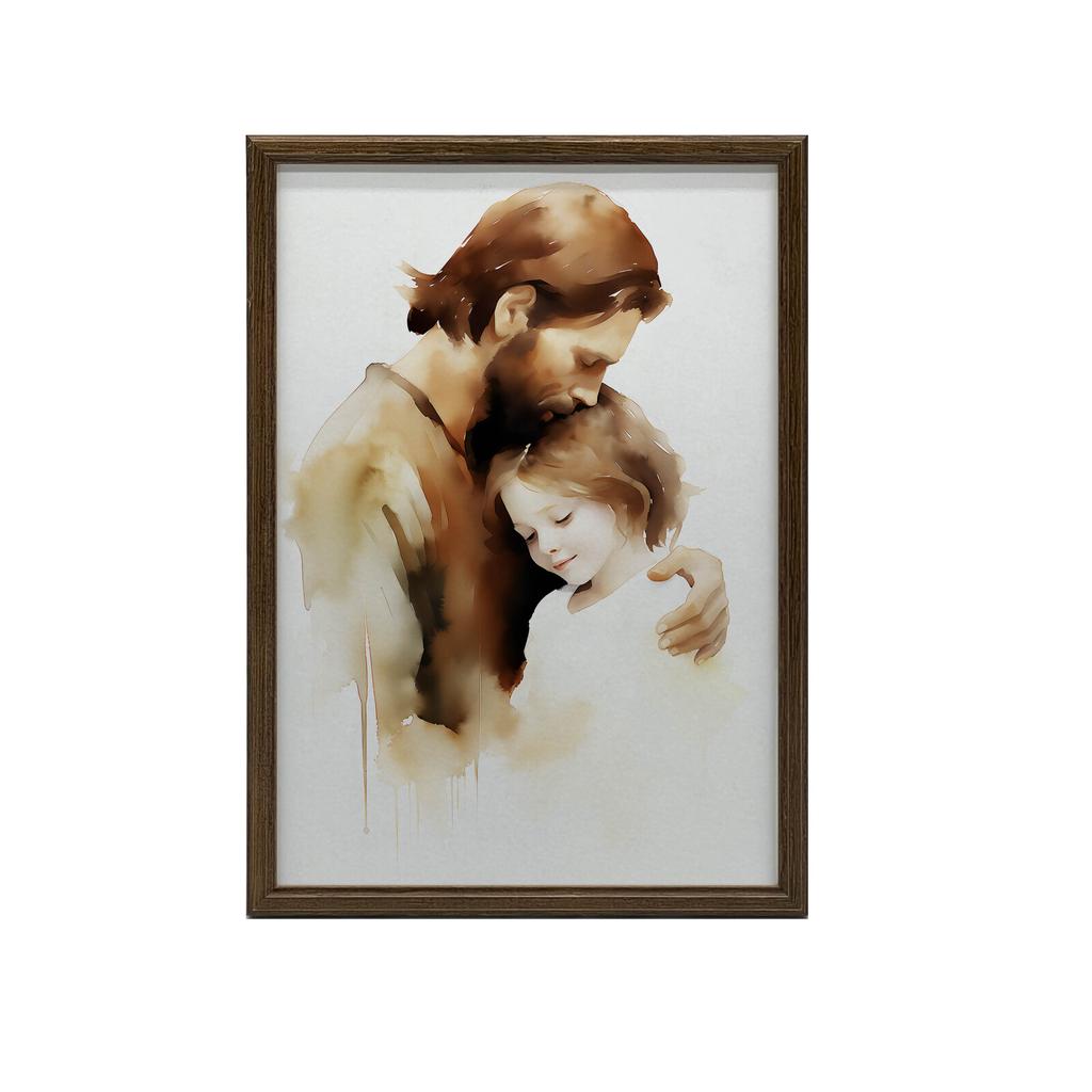 Bezpieczne Ramiona - Jezus Z Małym Chłopcem Bezpieczne Ramiona - Jezus Z Małym Chłopcem, 30X40 Cm, Rama Aluminiowa Czarna, Papier Matowy 230 Gsm