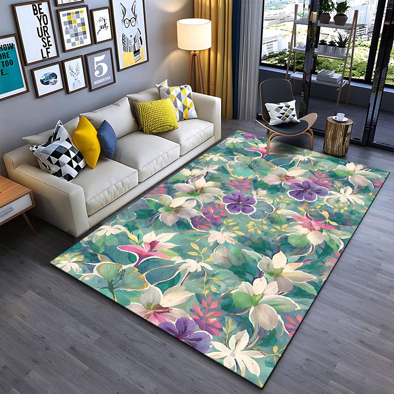 Floral Watercolor Pattern Carpet Suitable As a Non-slip Mat for the Living Room or Bedroom Sofa