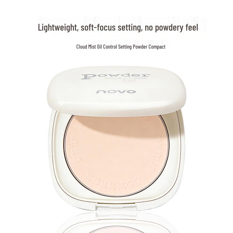 NOVO Dual Use Oil-Control Pressed Powder: Long-Lasting, Waterproof, Non-Caking Setting Powder for Students (Wet/Dry Use).