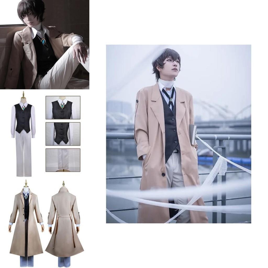 Sophisticated Dazai Osamu Cosplay Outfit Wig Trench Coat Bungo Stray Dog Halloween Carnival
