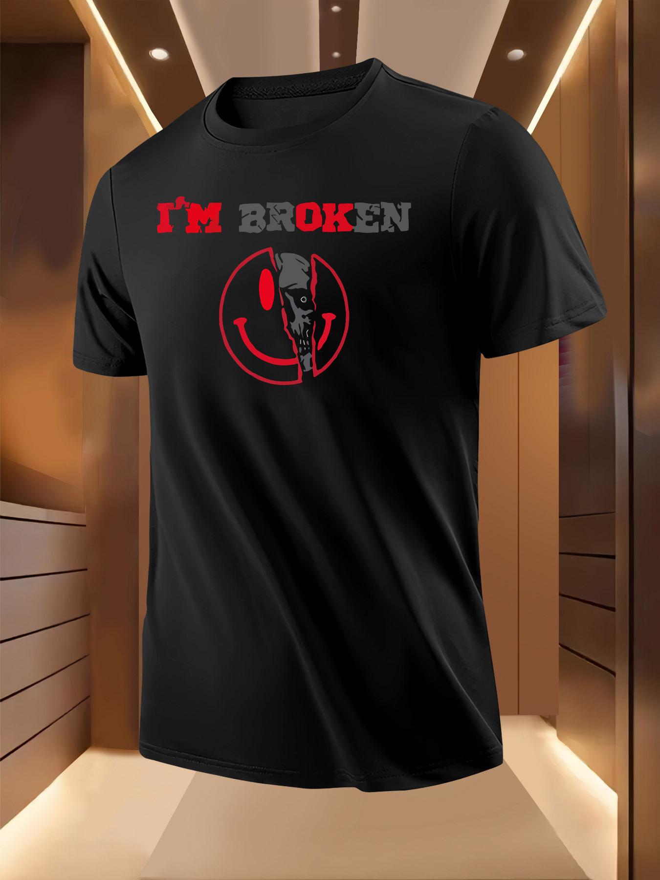 I M BROKEN  Graphic Tshirt - Edgy Broken joyful Face Print S