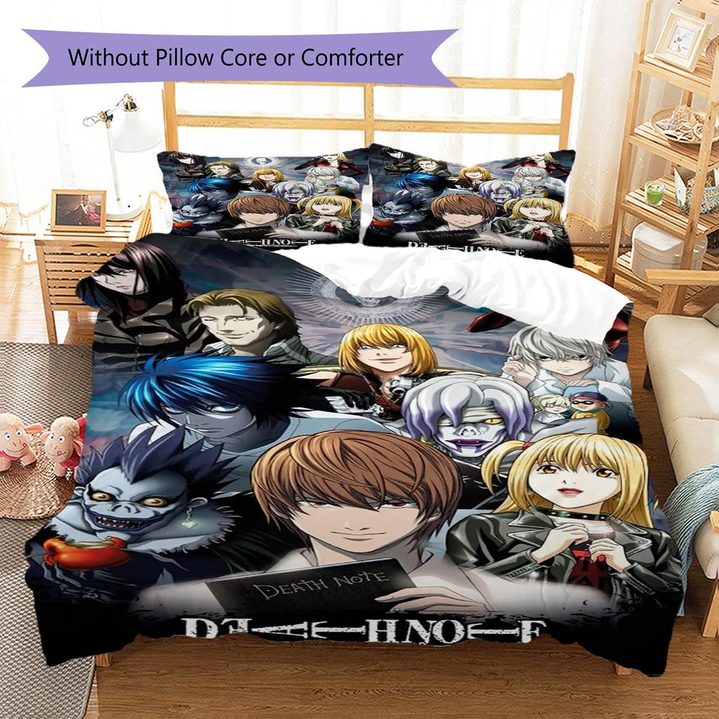Anime DEATH NOTE Pattern Bedding Set Quilt Cover Pillowcase Home Decor Gift (1 * duvet cover + 2 * pillowcase, without core)