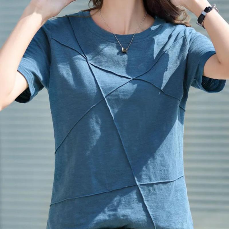 

Summer Slim Cotton Bamboo T-Shirts Women O-Neck Short Sleeve Ribbed Tshirts Female Casual Solid Color Tops 4XL синій