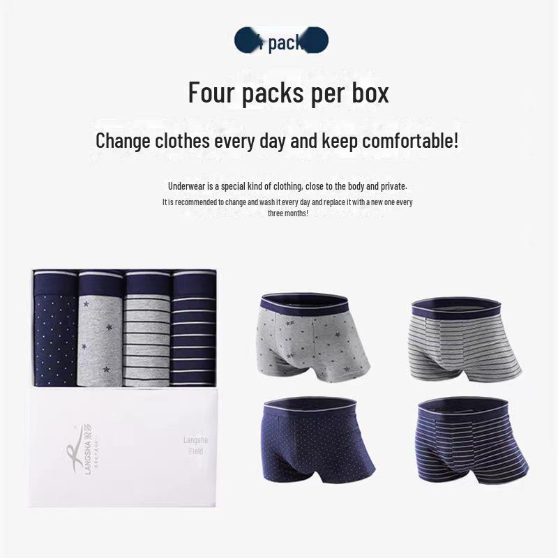 [4er-Pack] Langsha Herren-Boxershorts aus Baumwolle – mittlere Leibhöhe mit Schlitzen