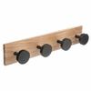 Pine Wall Hanger With 4 Round Black Hooks