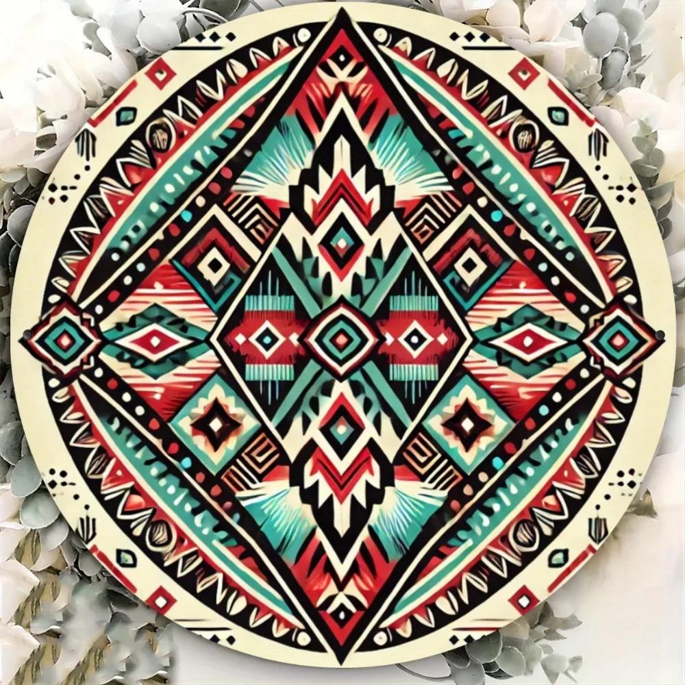 Aztec Tribal Metal Wall Art Decor Sign Southwest Geometric Farmhouse Door Street Garage Shop