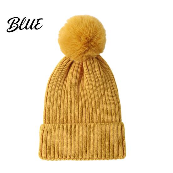 Cozy Fleece Lined Thick Cuffed with Fluffy Knitted Hat Style Winter Fur Ball Warm Cap