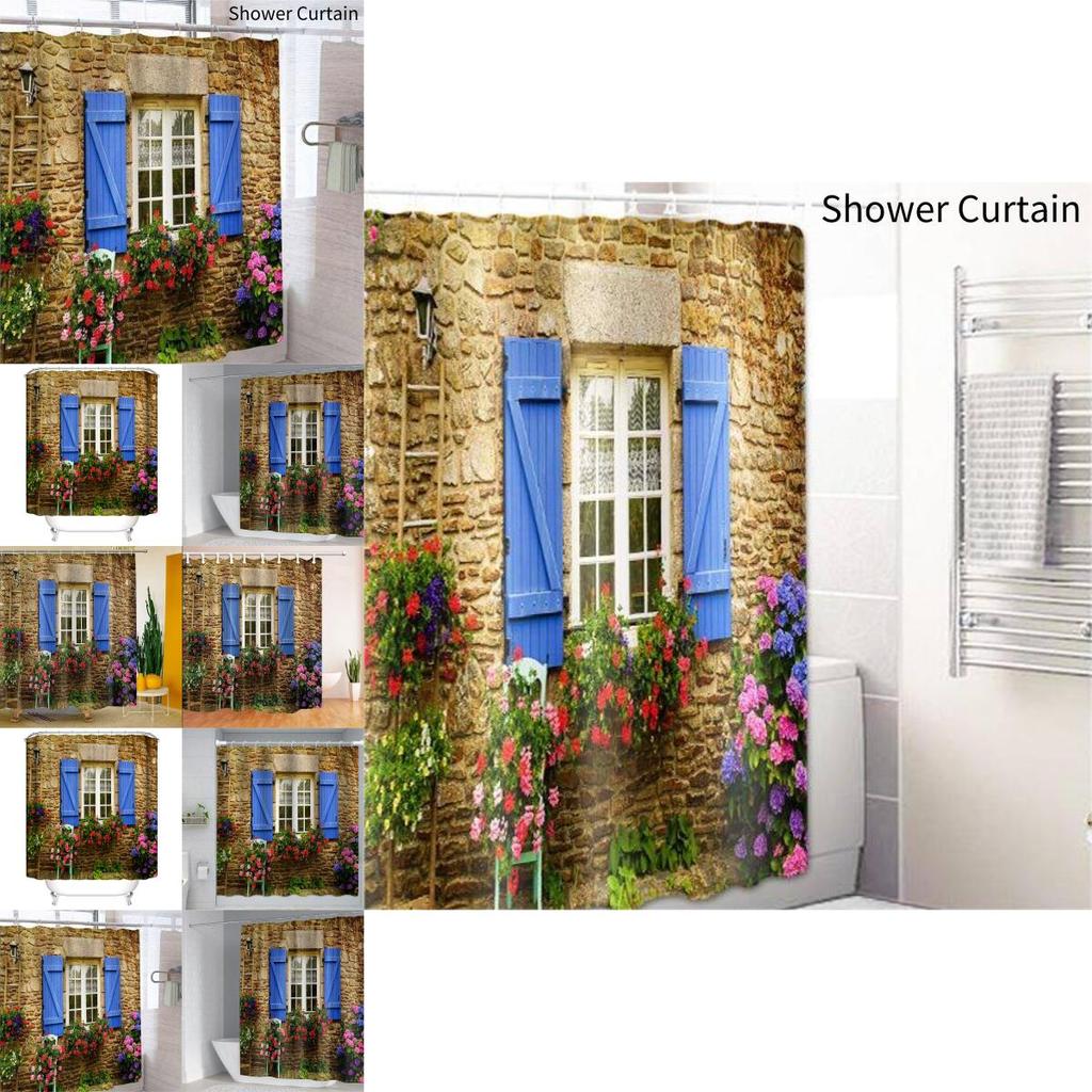 Polyester Printed Bathroom Shower Curtain With Modern Window Design