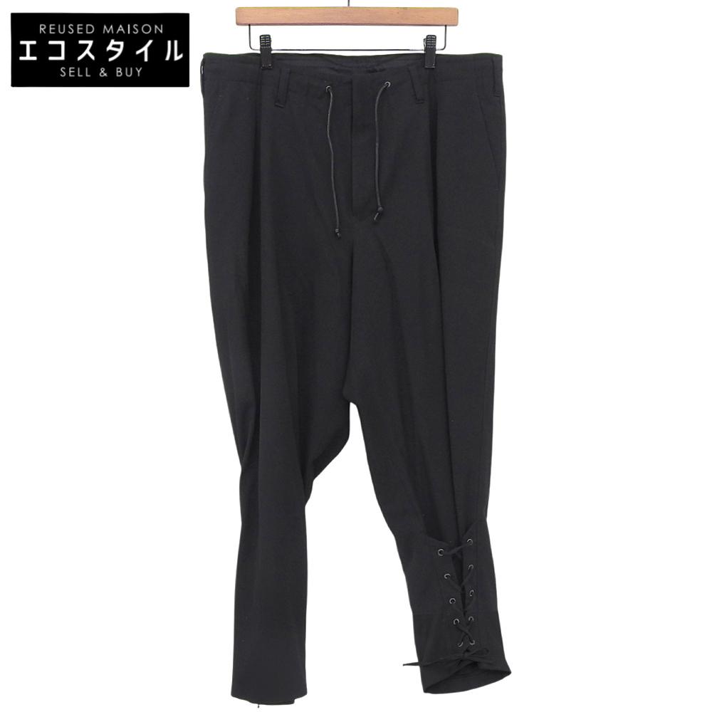 Yohji Yamamoto POUR HOMME Wool gabardine pants with lace-up front hem, black, size 2, HC-P39-100, 19AW Bottoms 2 blackUsed