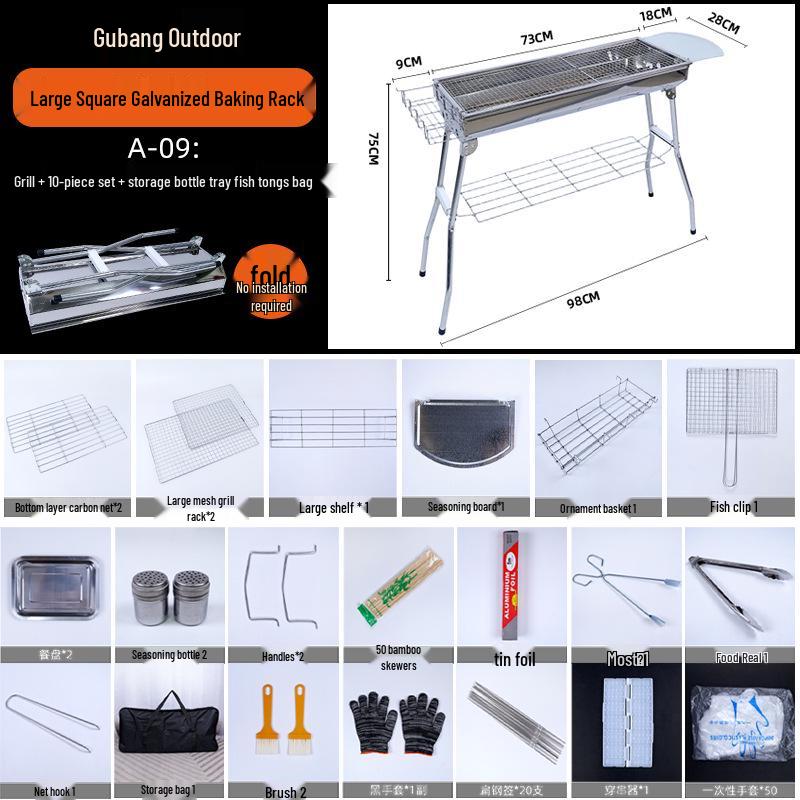 Large Portable Stainless Steel Charcoal BBQ Grill for Outdoor Picnics and Home Use