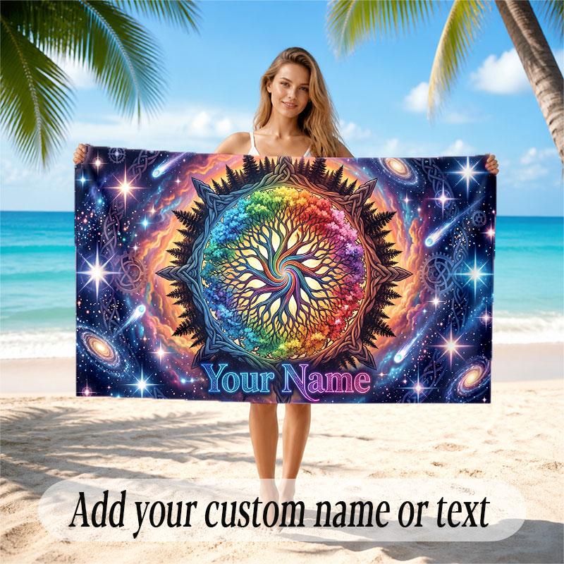 Tree of Life Theme Beach Towel Personalized Custom Name & Text Soft Quick Dry Beach Towel for Swimming Travel