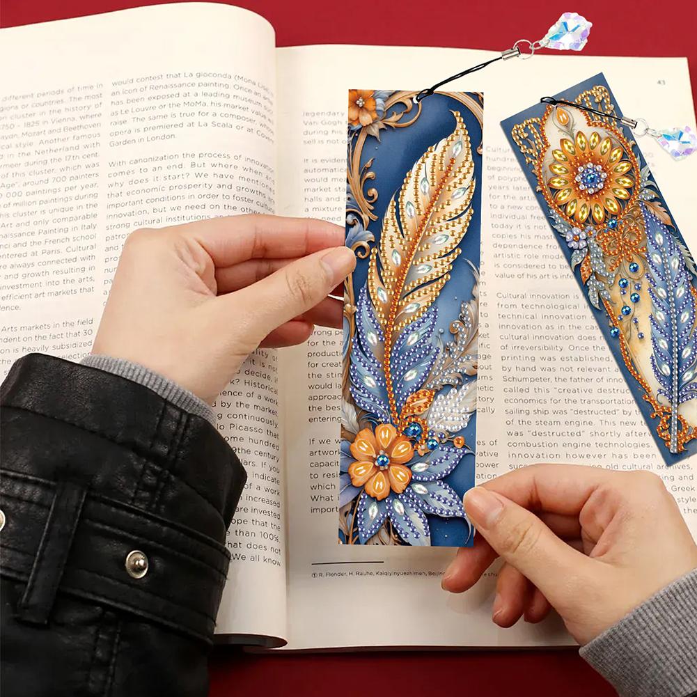 4Pcs Special Shape Beautiful Feathers Diamond Painting Bookmark Diamond Bookmark Art Projects Diamond Art Bookmark with Pendant