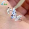 Mermaid Theme Adjustable Open Ring Blue Crystal Fish Tail Korean Minimalist Forest Style Stackable Finger Jewelry for Women Girl