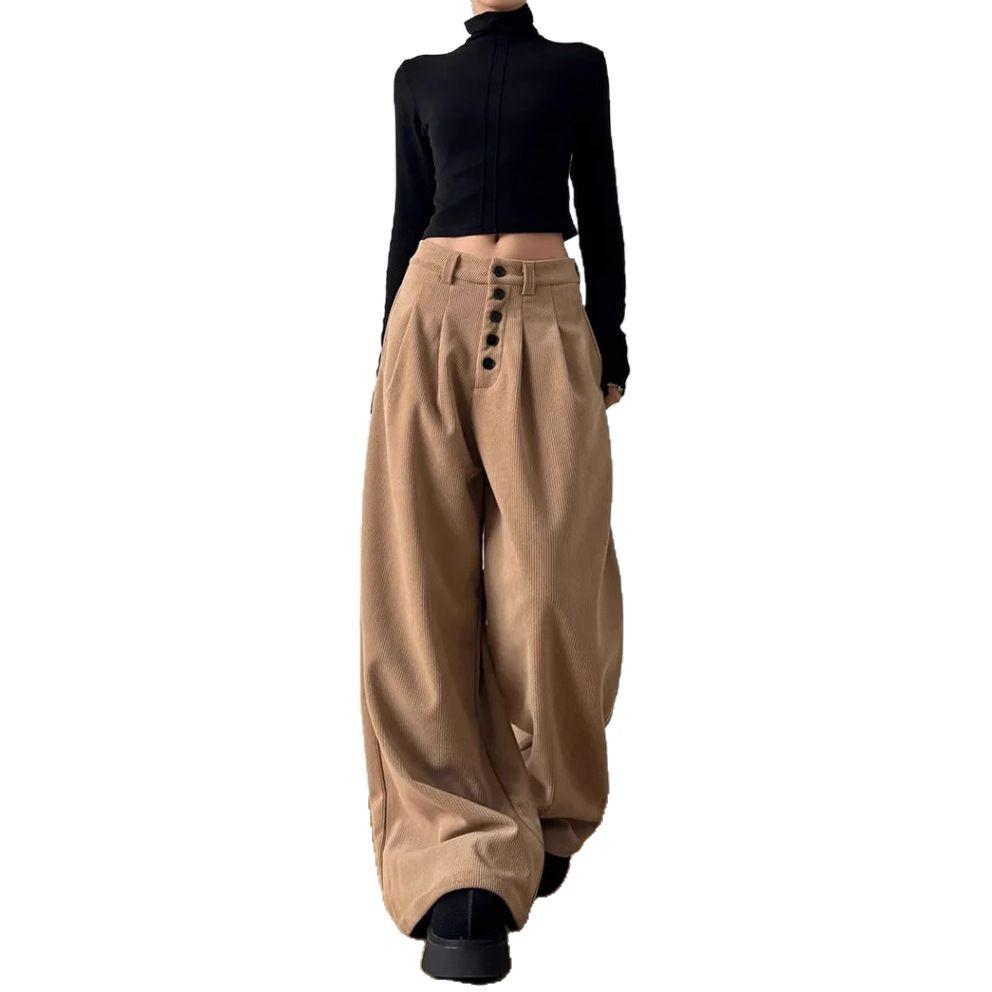 Women's 2024 Winter American Retro Wide-Leg Casual Pants - Loose Fit, High-End Drape Design