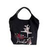 Borsa Tote da Shopping Ricamata con Catena a Palline Giapponese in Tessuto Oxford