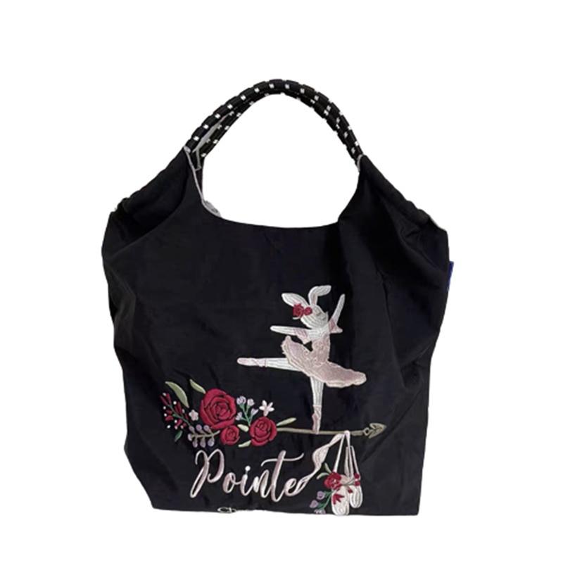 Borsa Tote da Shopping Ricamata con Catena a Palline Giapponese in Tessuto Oxford