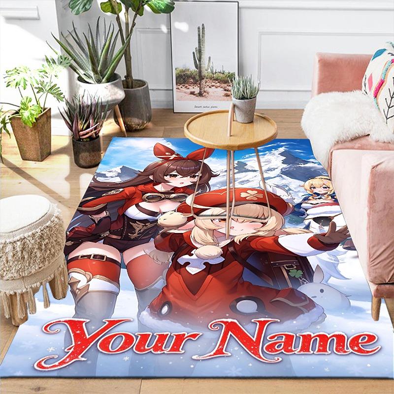 Custom 1Pc Anime Girls Snowy Mountains Flannel Personalized Rug Non Slip Floor Mat Soft Carpet for Living Bedroom Office Home Decor Gift