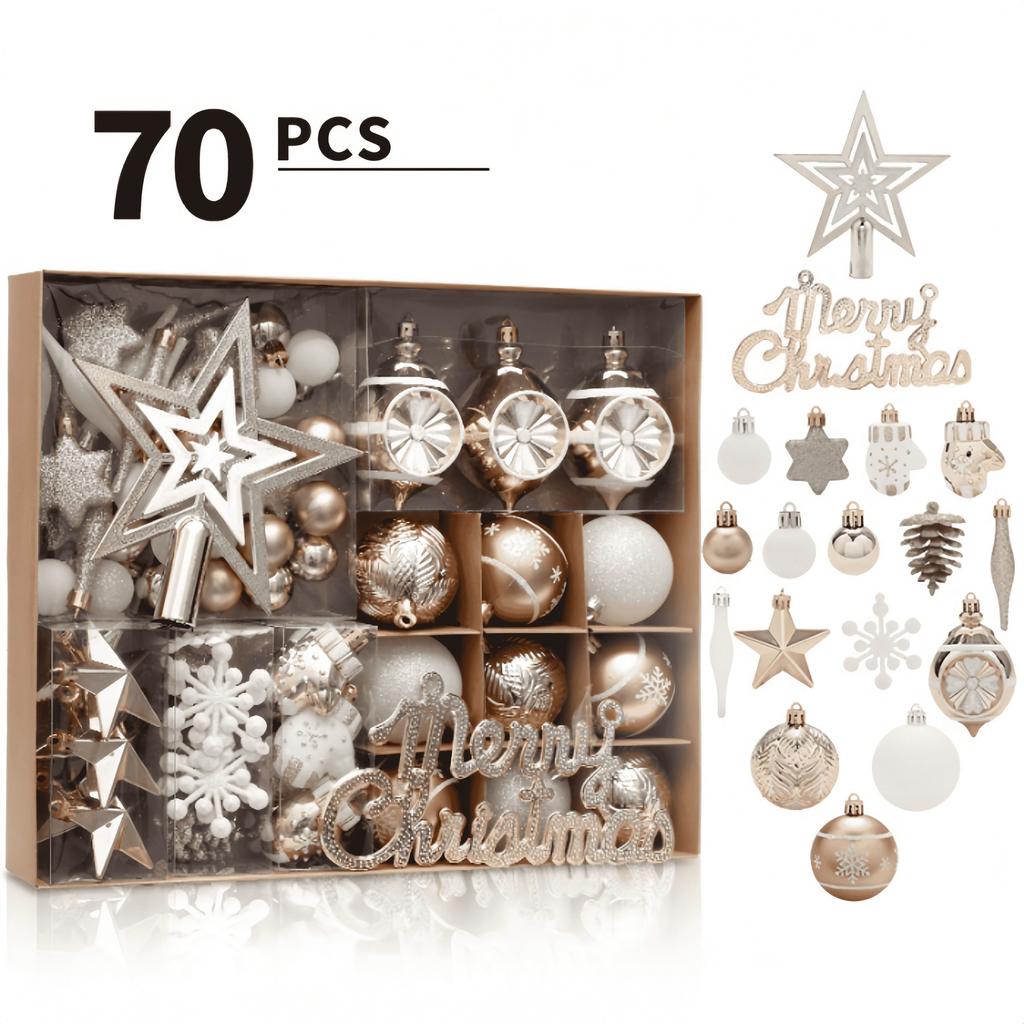 70Pcs Multi Size Christmas Ball Set Stars Socks Scepter Round Xmas Ball Santa Tree Diy Ornaments  New Year Xmas Gifts Decor