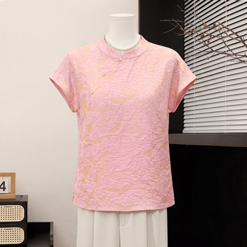 Yuzhaolin Women s New Chinese Style Short-Sleeve Jacquard Shirt XL