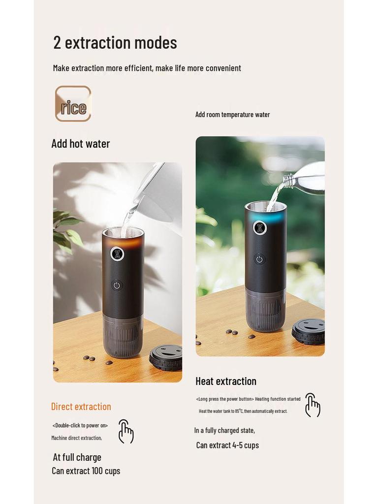 Tragbare 2-in-1 USB-Kaffeemaschine für Auto, Büro, Reisen, Camping oder Geschäftsreisen – Kein Netzstecker zum Aufheizen erforderlich.