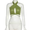 Tops cortos verdes sexis con cuello Halter para mujer, sin mangas, Espalda descubierta, para fiesta y Club, Top corto envolvente, ropa informal ajustada