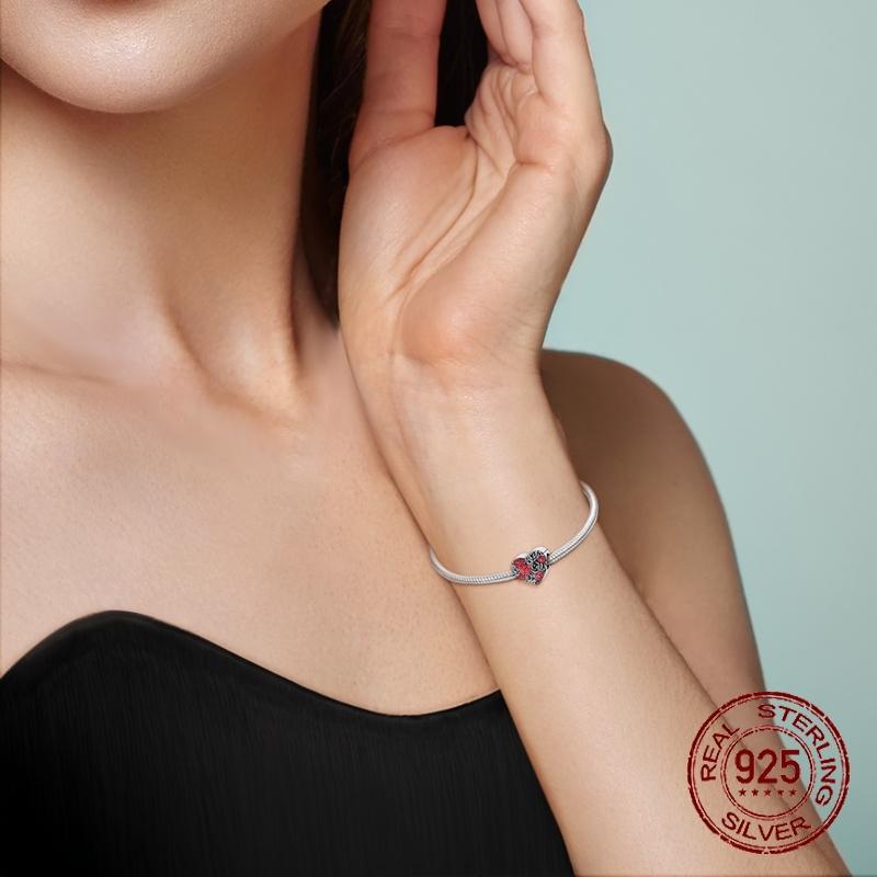 Heart-Shaped Rose Beads Copper Valentine'S Day Dangle Pendant Fit Bangle Bracelet Necklace Diy Jewelry