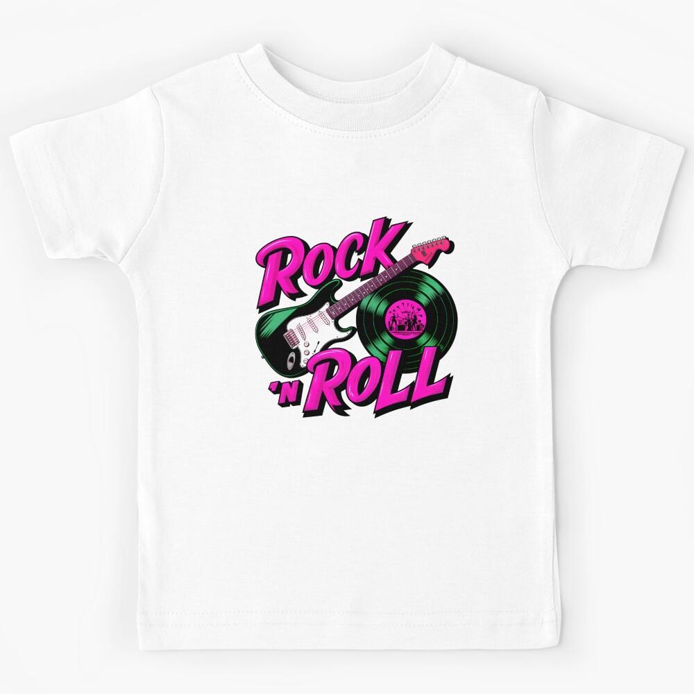 Rock n Roll Lover Vinyl Record And Electric Guitar Logo Kids T-Shirt 130