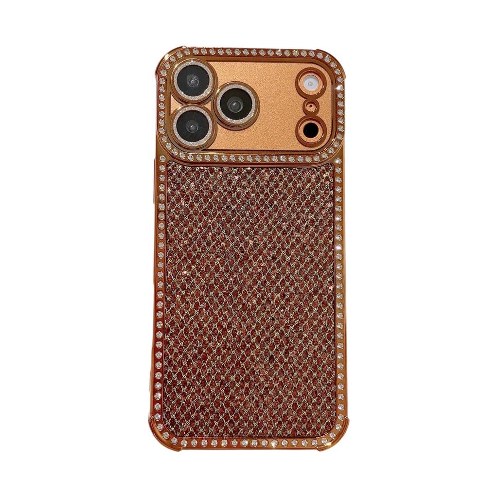 Glitter Diamond Lattice Phone Case with Rhinestones for Apple 17 Pro Max and 16, Four-Corner Drop-Proof, Fits 15