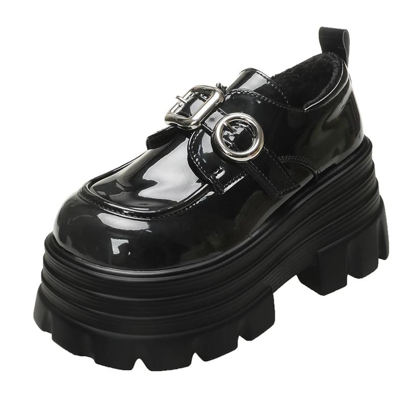 

Мода Новая Патентная Кожа Весна Высокий Бренд Осень Платформа Клин Женские Массивные Кроссовки Туфли Мода Зима Теплые Туфли с Ремешком и Пряжкой 39 чёрный