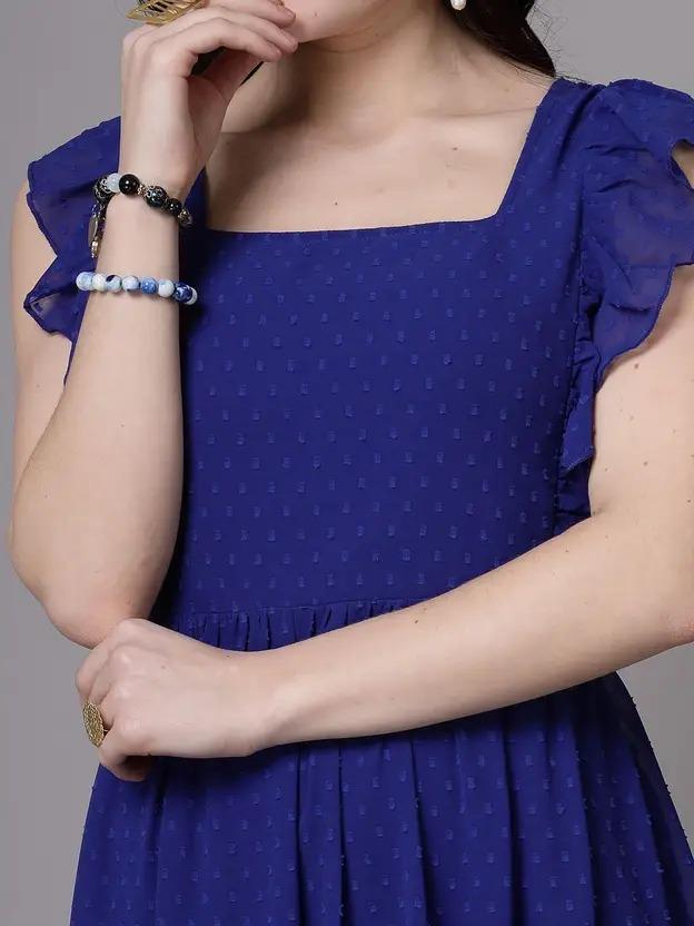 Women Fit and Flare Dark Blue Midi/Calf Length Dress