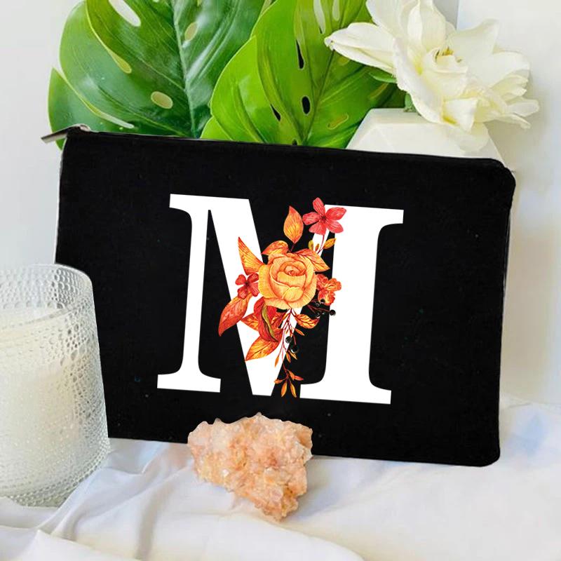 26 Floral Alphabet A-Z Makeup Bag Purse Party Lipstick Cosmetic Bags Fashion Letters Women's Outdoor Travel Toiletry Pouchs