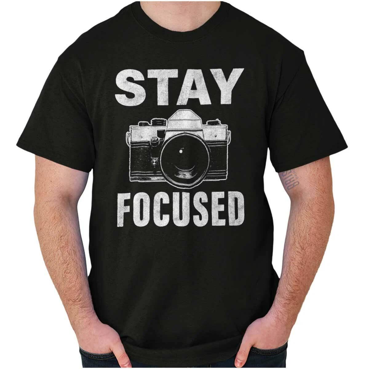 Funny Photographer Pun Stay Focused Camera Womens or Mens Crewneck T Shirt Tee XXL