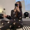 Butterfly Streetwear Women's Pajamas V-neck Button Casual Soft Pajamas Set for Women Autumn Winter New Sleepwear