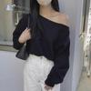 Women's Off-Shoulder Solid Color Sweatshirt, Casual Loose Fit, Long-Sleeved, Spring/Autumn.