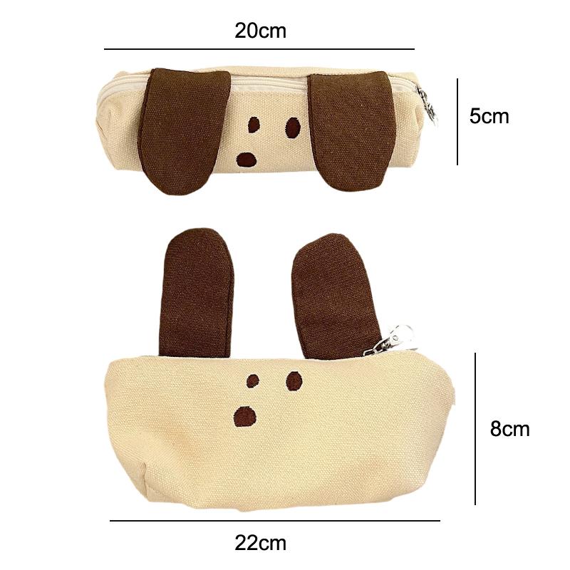 Cute Dog Zipper Pencil Bag Creative Large-Capacity Stationery Case Multi-Function Canvas Storage Bag Student Stationery Bag