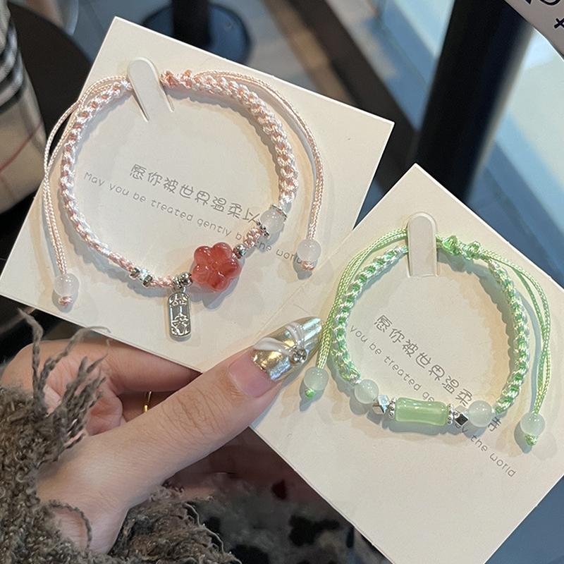 1/2 szt. Bransoletka w stylu chińskim, ręcznie pleciona, z bambusa i kwiatu śliwy, dla pary, przyjaźni, bransoletka z zawieszkami, biżuteria, akcesoria, prezenty