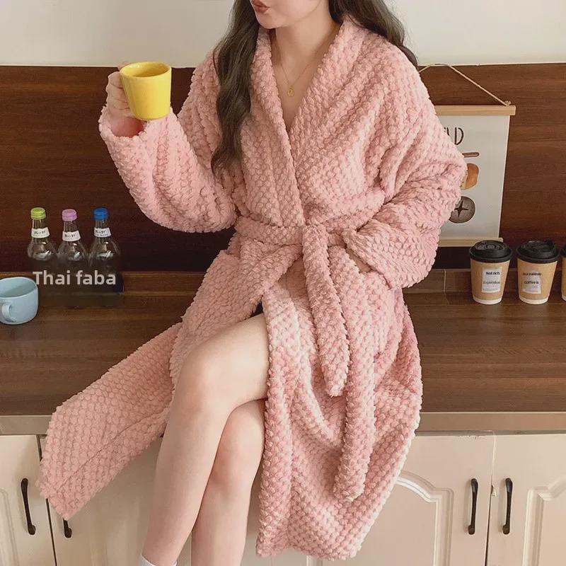 Flannel Autumn/Winter Unisex Thick Bathrobe Cardigan Pajamas