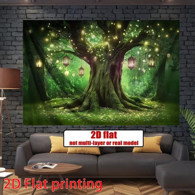 2D Verzauberter Waldbaum Kulisse Magische Laterne Glühwürmchen Hintergrund