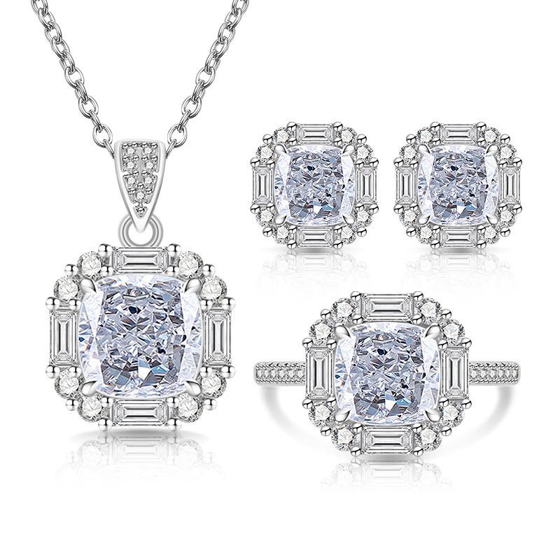 2026 Color Treasure Ice Flower Cut High Carbon Diamond Sugar Cube Ring Earrings Necklace Pendant Gold Plated Set Jewelry 45CM
