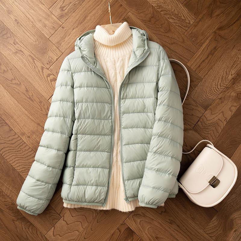 Weiße Entendaune leichte Daunenjacke Damen kurz neu leicht warm Mode Kapuze leichte Jacke