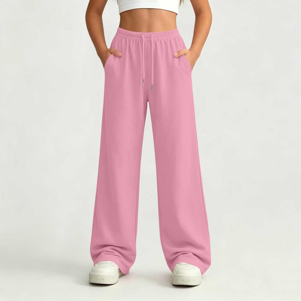 Pantalones de chándal anchos de pierna recta con cintura elástica de color para niñas mayores, para uso casual y deportivo