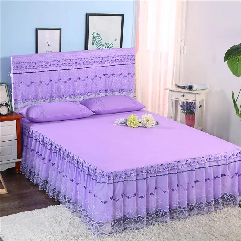 3pcs Set Bed Spread Princess Lace Bed Skirt Solid Color Luxury King Queen Bedspread with 2pcs Pillowcase