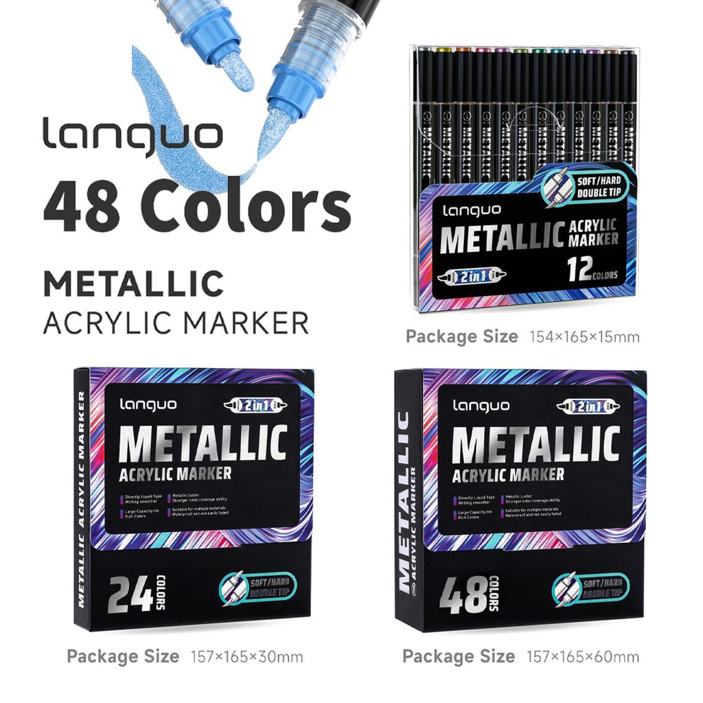 12/24/48 Farben LanGuo Doppelspitzen Acrylfarbmarker Set für Anfänger Professionelle Künstler Zeichenstifte Studentenschulbedarf